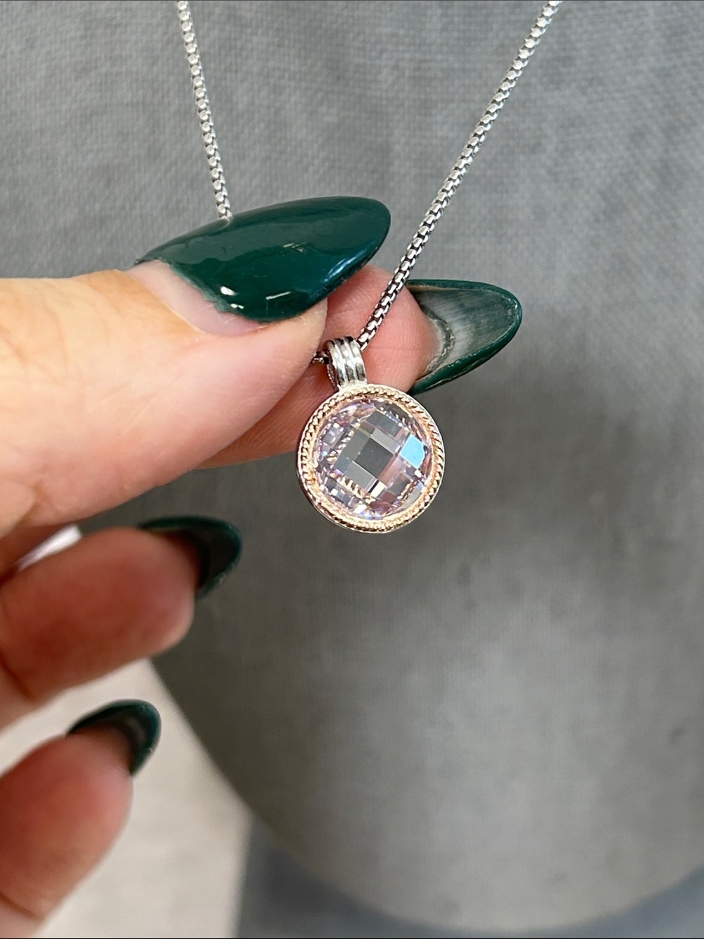 Elle Silver Necklace with Pale Pink Crystal Center Stone